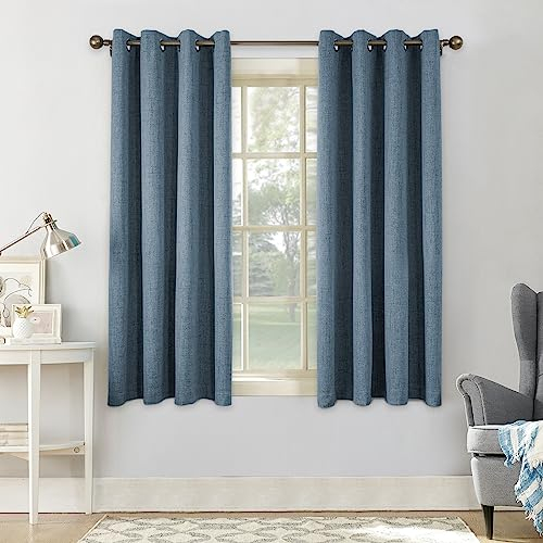 CUCRAF 100% Verdunkelungsvorhänge mit Ösen, Sonnenschutz, Thermo-Leinen-Ösenvorhänge für Wohnzimmer, Schlafzimmer, Himmelblau, H 137x B 117 cm, 2er Set