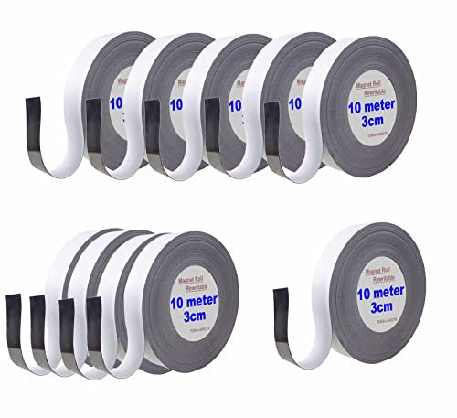 TUKA 100m x 30mm x 1mm Magnetband Wiederbeschreibbar, Kennzeichnungsband für Lagerkennzeichen, Whiteboard, Kühlschrank, Magnettafeln usw. Beschreibbar Abwichbar Zuschneidbar, 10x10m Weiß TKD9046