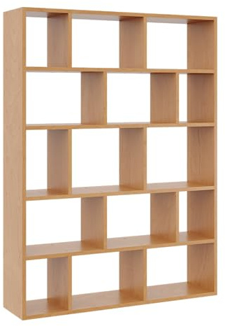 KUBUTKU Bücherregal Groß Wandregal mit 15 Fächern 141x105x18 Hängeregal Mordern Deko Schweberegal für Wohnzimmer Schlafzimmer Büro (Erle)