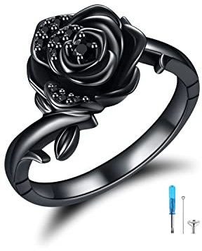 VENACOLY Rose Blumen Urne Ring für Asche Frauen 925 Sterling Silber Rose Kremations Schmuck Erinnerungs Ring Geschenke(6)