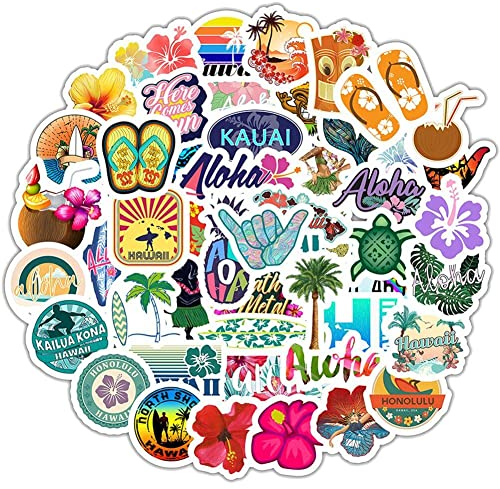 50 Stück Cartoon Hawaii Tropical Beach Aufkleber Sommerblume DIY Spielzeug Laptop Skateboard Gepäck Helm Aufkleber