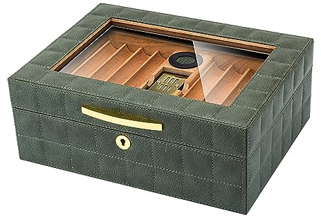 Zigarren Humidor,Tisch-Humidor, PU-Leder-Finish,Fasst 30–50 Zigarren,Glasplatte mit Magnetdichtung,Digitales Hygrometer,Spanische Zeder,Inklusive Humidor-Lösung für Weihnachten,Thanksgiving-Geschenk (
