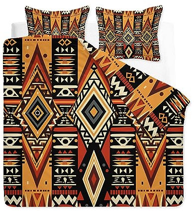 YELDAN Geometrisch Bettwäsche Set 155x220 cm, Afrika Muster Design, Bettbezug und Kissenbezug 3 teilig, Weiche Allergiker Microfaser Bettwäsche-Sets