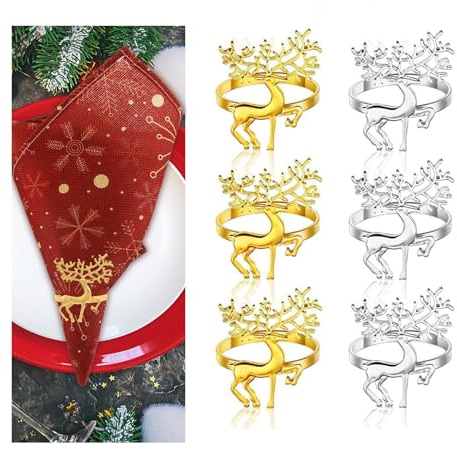 Serviettenringe Weihnachten Rentier, FainFun 6 Stück Serviettenhalter Rentier, 4CM Serviettenringe mit Hirsch, für Weihnachten Mittagessen Thanksgiving Party Urlaub Hochzeit Tischdekoration