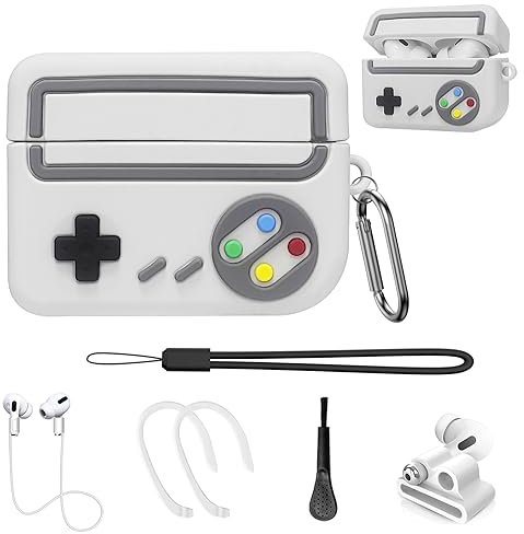[8 in 1] Hülle für AirPods Pro 2, MOWYEOK Retro Spielekonsolen Design Weiche Silikon Schutzhülle, Kratzfest und stoßfest kompletter Schutz, Für Apple Airpods Pro 2 Schlüsselanhänger Zubehör