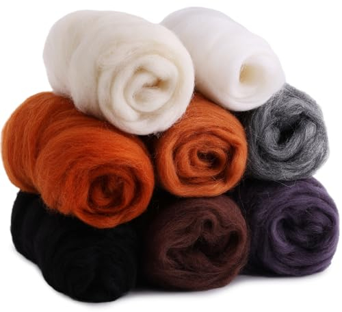 Namner Filzwolle, schwarz, weiß, braun, 80 g Filz Wolle von 8 Farben, Wolle Roving, Nadel Filz Zubehör, Nadel Filz Wolle Kit, Nadel Filz Wolle Set, für Starter DIY Wolle Handwerk