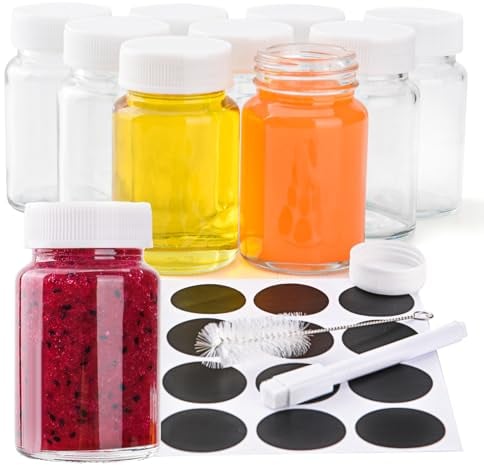 9pcs 60ml Botellas Cristal con Tapa Hermética, Botes Cristal Pequeños Frascos de Vidrio,Mini Tarros Cristal Boca Ancha para Jugo,Jugo de Jengibre,Wellness Shot,Whiskey y Especias