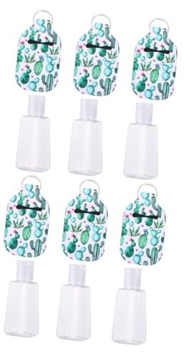 FOMIYES 6sets Empty Hand Bottle Cactus Print Keychain Holder Refillable for Soap Lotion Liquids Portable Travel