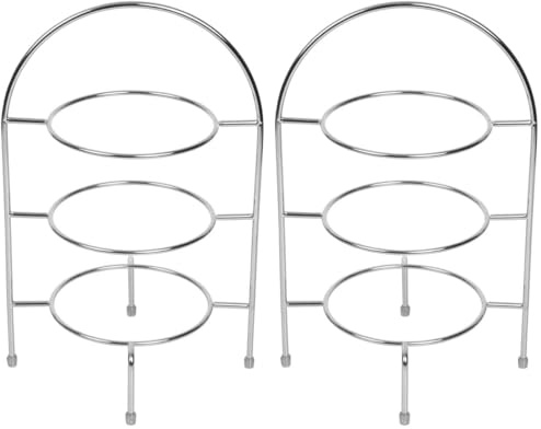 Olympia 3-Tier Afternoon Tea Stand for Plates up to 267mm / 10½ inch, Chrome, Height 490mm, Plate Ring 195mm, High Tea Cake Scone Stand, Non-Slip Foot Bungs | CL572, Pack of 2, Silver