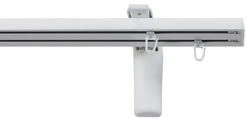 Garesa Gardinenschiene Flächenvorhangschiene Smart, 2-läufig, Weiß I Alu Vorhangschiene inkl. Gleiter I Wandmontage I Auch für schwere Vorhänge I 330cm