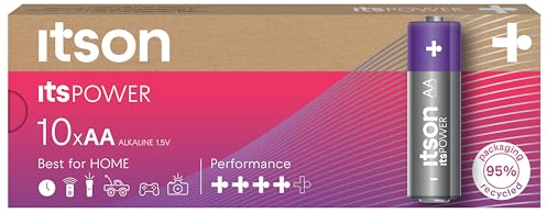 ITSON, AA batterie alcaline, confezione da 10, per orologi, torce, telecomandi, confezione senza plastica, LR6IPO/10CB
