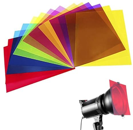 Farbfolien Gel,Transparente Farbige Farbfilm Folie,Folie Hitzebeständig für Lampen Farbige,Farbfolien Gel Farbfilter,Farbfolien für Scheinwerfer,Farbfilterfolie Farbkorrektur Farbfilter,12 Stück