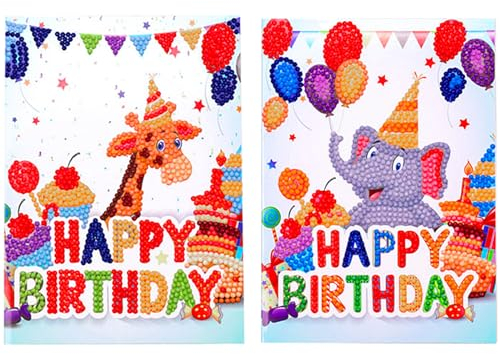 Koboko 2 Stück 5D DIY Diamond Painting Geburtstagskarten, Waldtiere Deko Diamond Painting Grußkarten, für DIY Kinder Geburtstag, Thanksgiving, Valentine