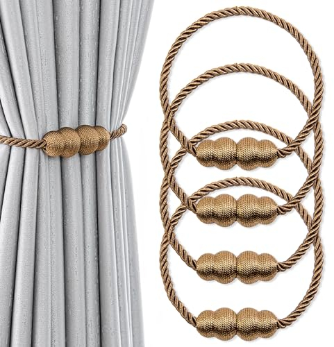 Xiuyer 4 Stück Magnetische Gardinen Raffhalter,Gardinen Halter Mit Magneten Vorhang Halter Raffhalter Für Gardinenklammern Vorhänge Zuhause Büro Dekoration Vorhang Raffhalter Gardinen (Kaffee)