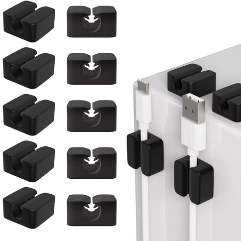 Nearockle Silikon kabelhalter selbstklebend, Kabelmanagement für den Schreibtisch, 10 Stück stark klebender USB Ladekabel Halter, Kabel Organizer, Netzkabel, Ladegeräte, Audiokabel (schwarz)
