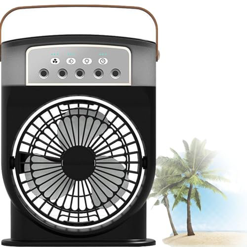 Aqua Freeze Portable Air Cooler Fan,Aqua Freeze Portable Air Conditioner With Lights,Rechargeable Portable Mini Misting Fan Hat Blow Cold Air,Three Wind Speeds With 7 Colors Light (Black)