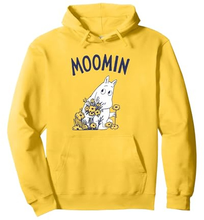 Moomin Moomintroll Flowers Pullover Hoodie, Adult Unisex, Lemon Yellow, Medium
