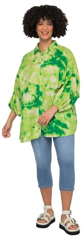 Angel of Style Damen große Größen Übergrößen Plus Size Musselin-Hemdbluse, Batikmuster grün 52 831281455-52