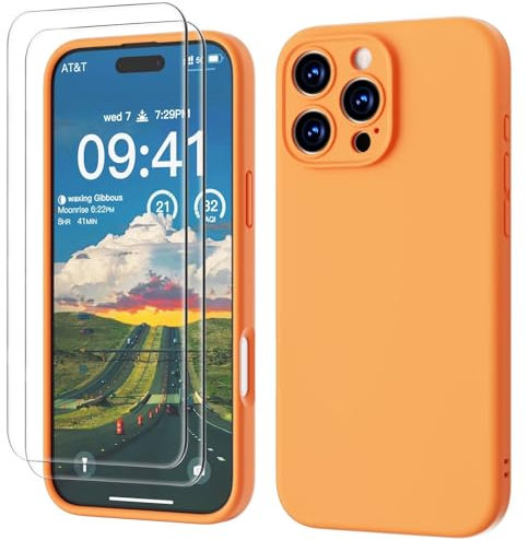 GOODVISH 3 IN 1 for iPhone 16 Pro Case 6.3 inch, Upgraded Camera Protection, 2X HD Screen Protector, Liquid Silicone Anti-Scratch Shockproof Gel Rubber Anti-Fingerprint Phone Case Cover, Orange