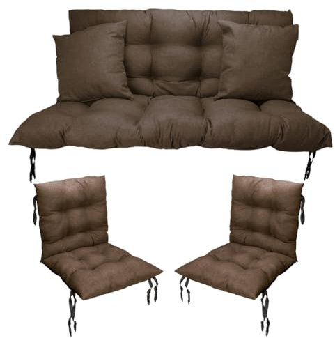 Filippo Sitzauflagen Gartenmöbel Set: Hollywoodschaukel Kissen 100 x 55 x 55 cm und 2 x Gartenstuhl Sitzkissen 50 x 50 cm - Schimmelbeständig, Handgefertigt und Wasserdicht mit Befestigungsschnüre