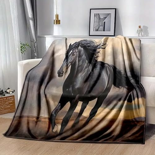 Kuscheldecke Schwarzes Pferd Kinderdecke Kuschelig Weich und Angenehm Pflegeleichte Warm Kuscheldecke 70 x 100 cm für Geburtstag, Ostern, Weihnachten