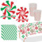 69pcs Christmas Party Tableware Set,Red White Lollipop Christmas Disposable Plates Napkins Cups and Xmax Tablecloth,Xmax Dinnerware Xmas Party Table Decorations for Christmas Party Supplie