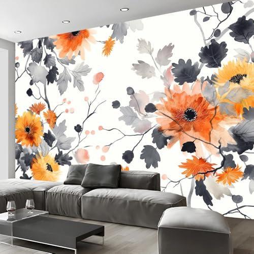 Papier Peint Auto-Adhésif Papier Peint Autocollant Mural En Vinyle, Fleurs Sauvages Oranges Plastique Imperméable À L'Eau Avec Dos Collant Autocollant Mural Papier De Contact Peel And Stick Rouleau