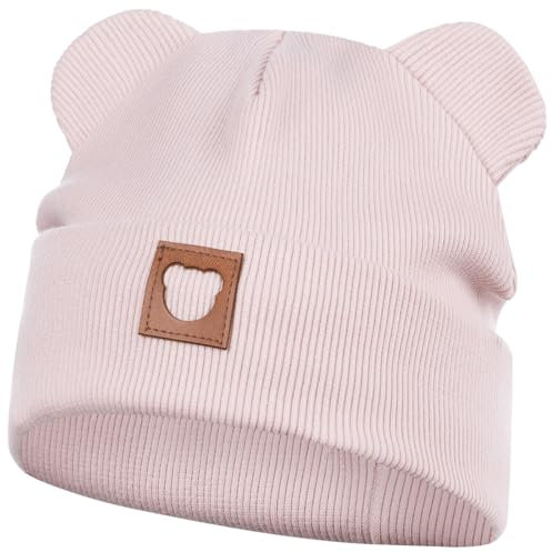 Smarilla Mütze Übergangsmütze Junge Mädchen Herbstmütze Frühlingsmütze Beanie Ohren gerippt, Größe: 42-44, Farbe: Hellrosa