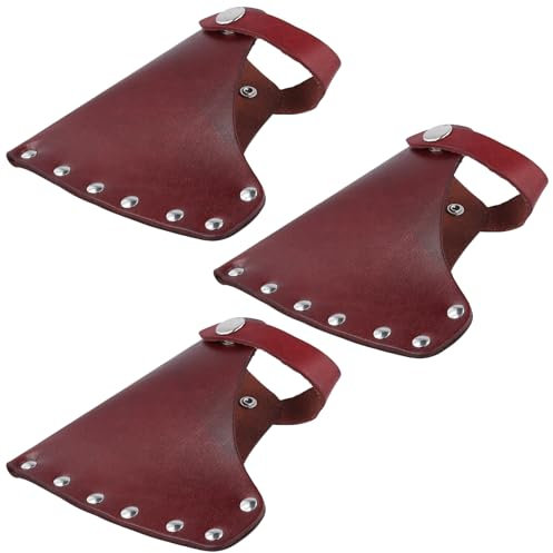 HOZEON 3 PCS Leather Axe Sheath, Leather Hatchet Sheath, Leather Axe Head Cover, Axe Sheath Leather with Loops Axe Protector for Outdoor, Camping, and Lumberjacks