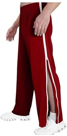 NIULI Reha-Hose for Damen Und Herren – Seitliche Öffnung – Jogginghose Mit Durchgehendem Reißverschluss – Modisch Mit Tasche – Freizeithose(Rouge,XXL)