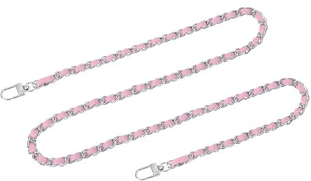 sourcing map Purse Chain Strap, 39 Leather Iron Flat Chain Strap Handbag Chains Purse Straps with Buckles for Shoulder and Cross Body Bags Replacement Strap (Pink Strap + Silver Chain)