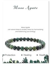 LOCCY Echtes Naturstein Armband für Damen, 4mm Perlenarmband Yoga Armband für Muttertag Geburtstag Valentinstag Geschenke für Mama Tochter Oma Enkelin Schwester (6mm-Moosachat)