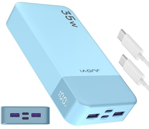 JUOVI J2651 Power Bank 35W 20000mAh USB C In & Out Power Bank, pacco batteria con QC3.0+PD3.0 35W ad alta velocità di ricarica per auricolari Bluetooth, telefono cellulare, tablet (Blu)