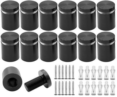 KENSHIRE 12PCS 19x20mm Solid Aluminum Sign Standoff Wall mounts Advertising Screws Fixing standoffs fixings for Acrylic Signs Display (Black)