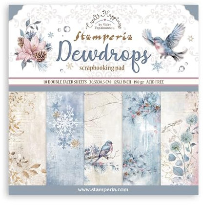 Stamperia - Scrapbook Paper Pad for Scrapbooking, Albums, Card Making, Bullet Journalling and More, Acid Free, Double-Sided, Perfect for Hobbies, Crafts, and Gifting (Dewdrops) (30.5 x 30.5cm)