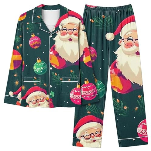 Huoghebg Set Pigiama da Donna 2 Pezzi Natalizia Completi da Donna Casual Set Chic Pigiameria Divertente Set Con Camicia e Pantaloni Completo Donna 2 Pezzi Pigiama Donna Invernale Magliette Comodo