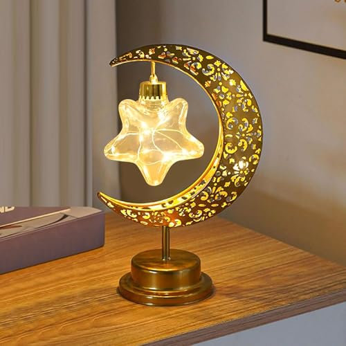Moon Lamp, Moon Lights for Bedroom, Moon Table Lamp Battery Operated Crescent Lamp Half Moon Light Retro Metal Night Light, Kids Lamp, Mood Light, Crescent Half Moon Lamp Decor for Bedroom(Pentagram)