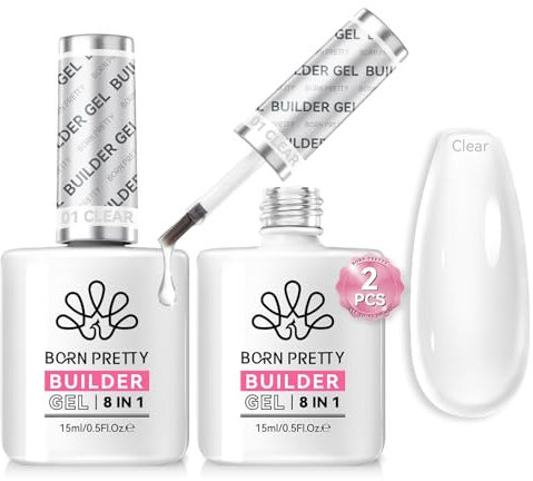 Born Pretty Builder Nail Gel 2X15ML, 8 en 1 Clear Gel Construction Ongle U V Renforcement, Capsules et Extensions Ongles Forts et Résistants