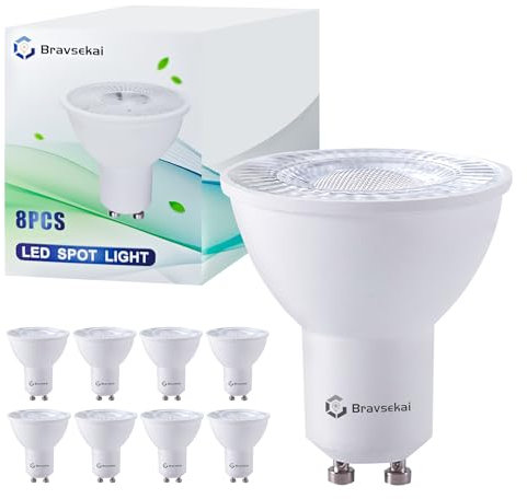 Bravsekai 8-Pack GU10 LED-Lampen, 6000K Cool White, Äquivalent zu 35W Halogen, 220V Scheinwerfer-Lampen für Geschäfte, Wohnzimmer, Küchen, Badezimmer, Schlafzimmer