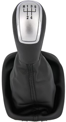 Schaltknauf + Schaltsack Set 5 Gang passend für Skoda Fabia I, 6Y, 1999-2007, Plug & Play, Auto Schalthebel Schaltmanschette, mit Rahmen, schwarz - silber