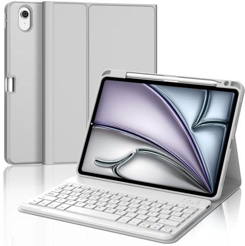 FOGARI Funda con Teclado para iPad Air 11 Pulgadas M2/M3 2024/2025, Español Ñ Teclado Bluetooth Wireless Magnético Desmontable con Funda para iPad Air 11 M2/M3, Gris Claro