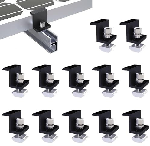 12 Pezzi Morsetti Terminali Pannello Solare, Staffa Z di Montaggio per Pannelli Solari, 30mm Supporto Modulo Solare in Lega di Alluminio con Dadi e Viti, per Tetto, Camper, Letto, Campeggio, Nero