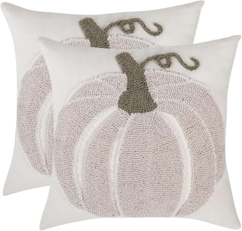 Tosleo 2er Set Kissenbezüge Halloween 45 x 45 cm Tufteter Kürbis Deko Kissen Grüne Reben Trick or Treat Dekorative Kissenhülle Zierkissenbezüge Herbstdeko Innen für Sofa Schlafzimmer Zuhause Party