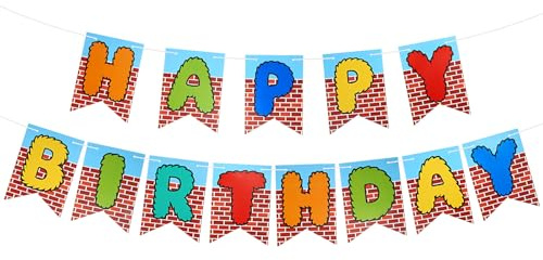 Cartoon Happy Birthday Banner, Bunte Animation Partydekoration Geburtstag Wanddeko für Kinder Jungen Mädchen Themenparty Zubehör