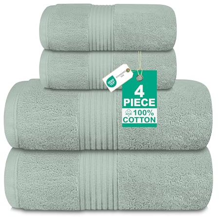 Luxury 4 Piece Towel Bale Set - Includes 2 Bath Towels & 2 Hand Towels - Zero Twist 100% Pure Thick Cotton, Fluffy, Soft, Quick Dry & Highly Absorbent Hotel Quality Bathroom Towels 580 GSM (Mint Sage)
