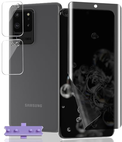 Jaavkkma 1 Stück Sichtschutz Schutzfolie Flexible für Samsung Galaxy S20 Ultra + 2 Stück Kamera Schutzglas, Anti-Spy, Displayschutzfolie für Galaxy S20 Ultra - Privacy Weich TPU Folie