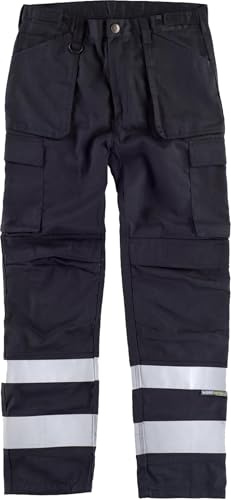 WORKTEAM Pantalón de Trabajo, Triple Costura con Cintas Reflectantes, Bolsillos Multifunción y Refuerzo para Rodilleras, Ajuste Lateral y Tejido Resistente 300 g/m². Unisex