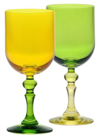 Krosno – Farbige Gläser für Rot- und Weißwein, Mocktails, Wasser – 2 x 300 ml – Kollektion Bubble – Gelb-Grün – Bleifreikristall – Handbemalt