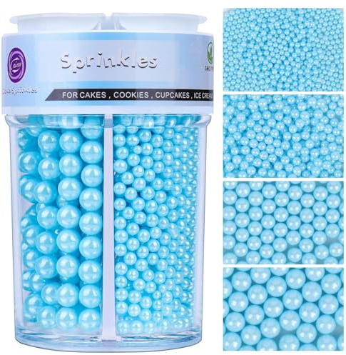 Essbare Blau Zuckerstreusel & Zuckerperlen (130g) - In 4 Vorsortierten Größen (2,4,7,10mm) für Eis, Torten, Cupcakes & Kekse - Perfekte Perlen Streusel Deko für Hochzeit & Geburtstag