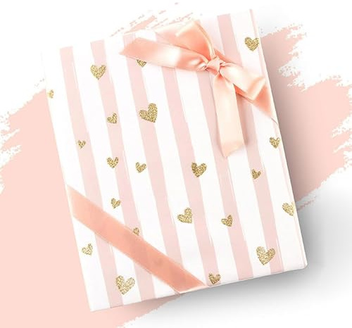 Ovanda 5 Blatt Geschenkpapier Herzen 50 x 70 cm, Geschenkpapier Liebe in Rosa Weiß Gold, Elegantes Geschenkpapiers Hochzeit Geburtstag Frau, Edles Geschenkpapiers Herz für romantische Geschenke